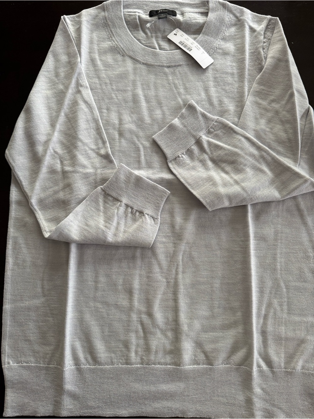 J Crew Light Gray Long Sleeve Crewneck Tippi Sweater in lightweight Merino Wool